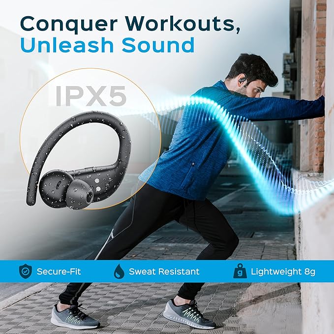 TREBLAB X4 Wireless Earbuds with Earhooks – 253H Battery, ENC Mic, Bluetooth 5.4, USB-C Charging Case, IPX5 Waterproof, Noise Isolating, for Running, Calls, Workouts – Bluetooth Over Ear Ear Buds