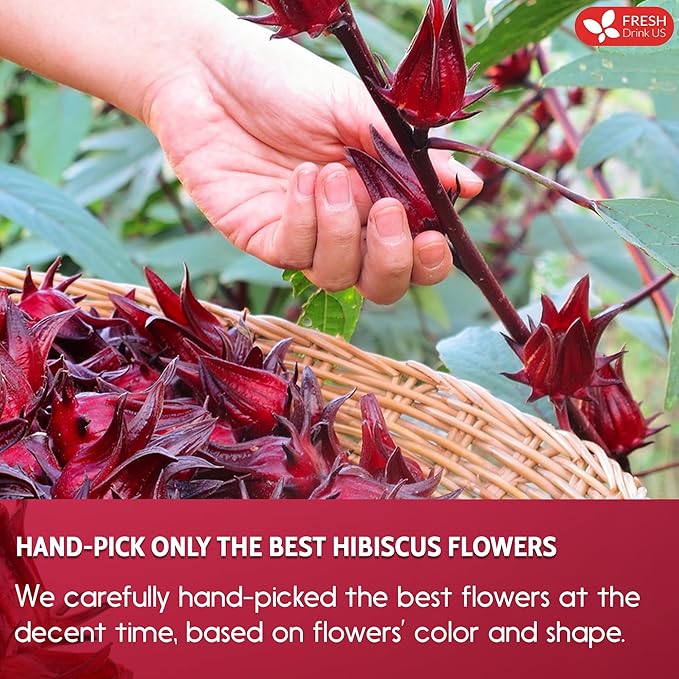 FRESHDRINKUS 115 Hibiscus Flowers Tea Bags, 100 Percent Natural, Pure from Hibiscus Flowers. Loose Flower Hibiscus Herbal Tea. Hibiscus Flower Tea. No Sugar, No Caffeine, No Gluten, Vegan.