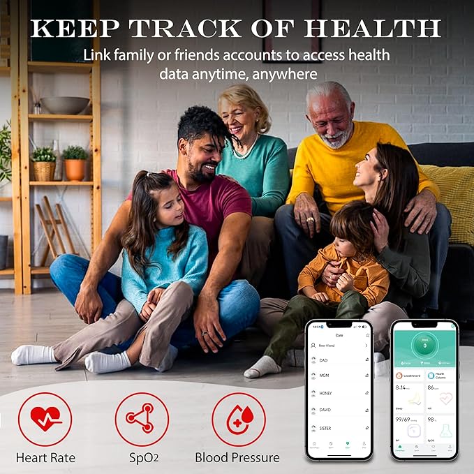 Smart Health Ring for Women Men Fitness Tracker with Heart Rate, Blood Oxygen, Blood Pressure, Sleep Monitoring, Step Counting, IP68 Waterproof for iOS and Android, No APP Fee, Black 10