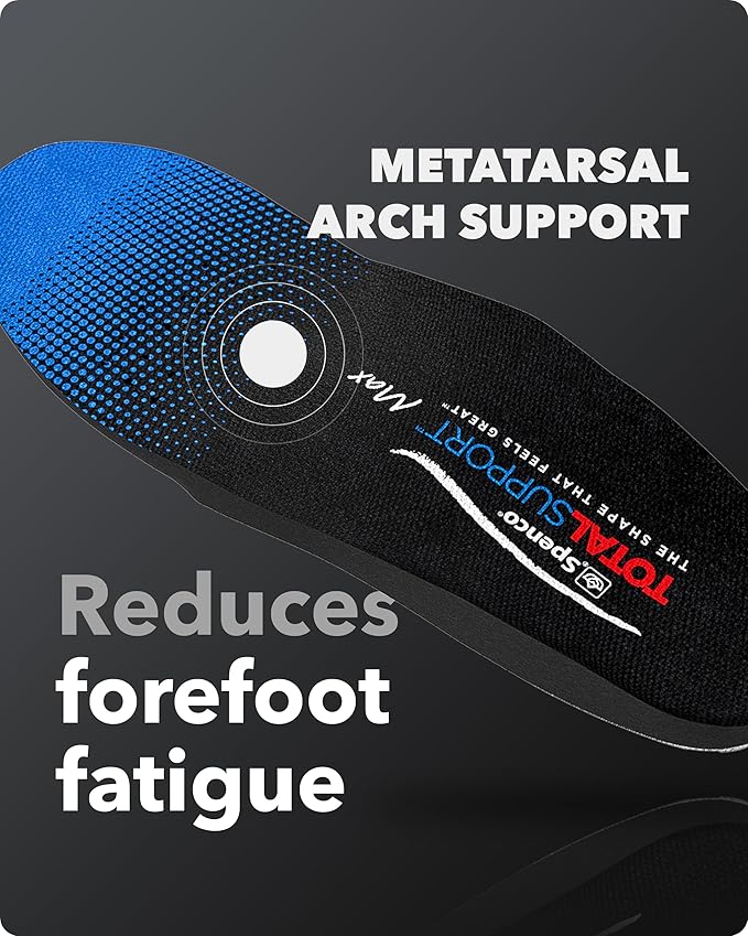 Spenco Total Support Max Shoe Insoles - Orthotic Metatarsal Arch Support Inserts - Absorbs Shock, Reduces Over-Pronation, Conforms to Foot Contours, Deep Heel Cupping Men's 12.5-13.5