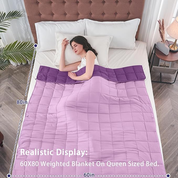 yescool Weighted Blanket for Adults (15 lbs, 60" x 80", Purple) Cooling Heavy Blanket for Sleeping Perfect for 140-160 lbs, Queen Size Breathable Blanket with Premium Glass Bead, Machine Washable