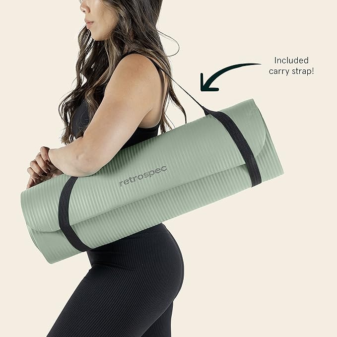 Retrospec Solana Yoga Mat 1/2" Thick w/Nylon Strap for Men & Women - Non Slip Exercise Mat for Yoga, Pilates, Stretching, Floor & Fitness Workouts