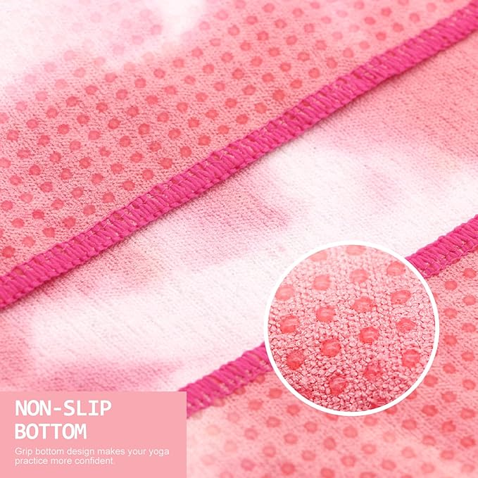 Eunzel Yoga Towel,Hot Yoga Mat Towel with Grip Dots Sweat Absorbent Non-Slip for Hot Yoga, Pilates and Workout 24" x72", Red & White