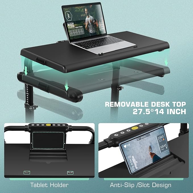ANCHEER Walking Pad Treadmill with 12% Incline&Adjustable Height, 4 in 1 Under Desk Treadmills with Desk Workstation, Foldable Treadmill for Home 300lb,3 Type Control
