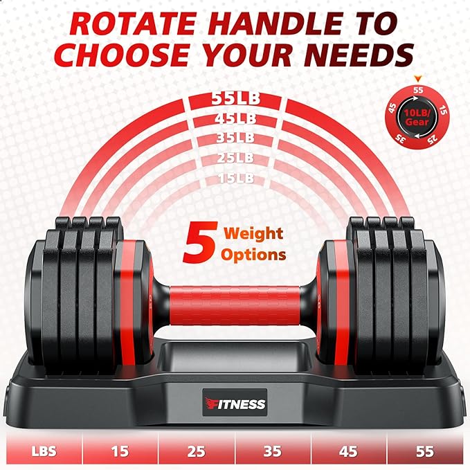 Adjustable Dumbbells Set of 2, 1 Hand Adjustable Weights Dumbbells Set, 5 in 1/10 in 1 Free Dumbbell with Anti-Slip Texture Handle, 25/55/80lb Pair Weight Set For Home Gym Suit both Men and Women