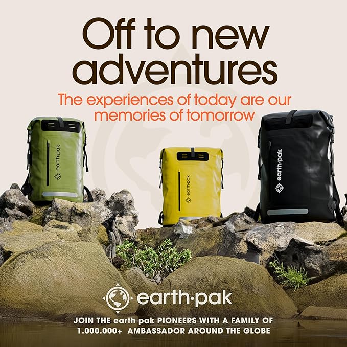 Earth Pak Waterproof Backpack - Heavy Duty Hiking Backpack - Roll-Top Closure - Waterproof Bag - Cushioned Dry Bags Waterproof w/ IPX8 Waterproof Phone Case - Wet Bag for Hiking, Kayak(Blue, 85L)