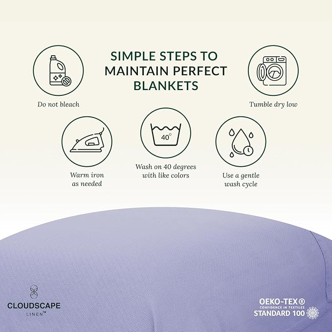 Cloud Scape Linen Herringbone Cotton Throw Blanket for Couch, Bed,Sofa, Home Decor, Soft, Lightweight, All-Season Bed Blanket, 50 x 70, Lavender Blue
