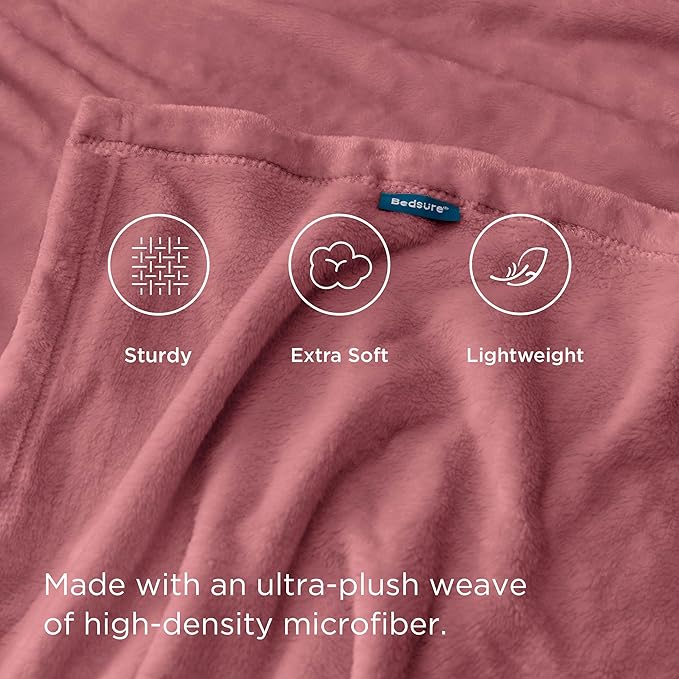 Bedsure Fleece Bed Blankets Queen Size Rose Pink - Soft Lightweight Plush Fuzzy Cozy Luxury Blanket Microfiber, 90x90 inches