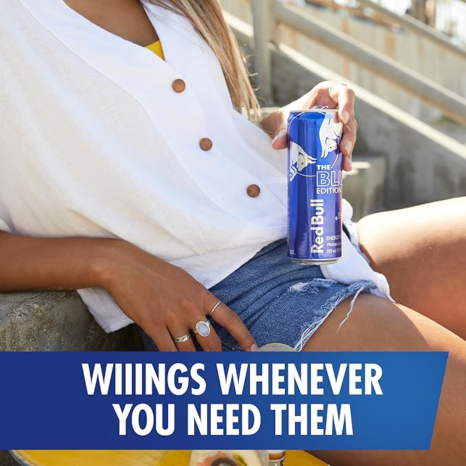 Red Bull Blue Edition Energy Drink, Blueberry, with 80mg Caffeine plus Taurine & B Vitamins, 8.4 Fl Oz, Pack of 4 Cans