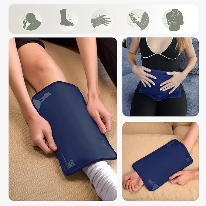Medium Flexible Gel Ice Packs Reusable - Hot and Cold Soft Ice Packs for Injuries Reusable for Ankle, Arm, Foot, Leg, Back Pain Relief - 8" x 12" - Blue