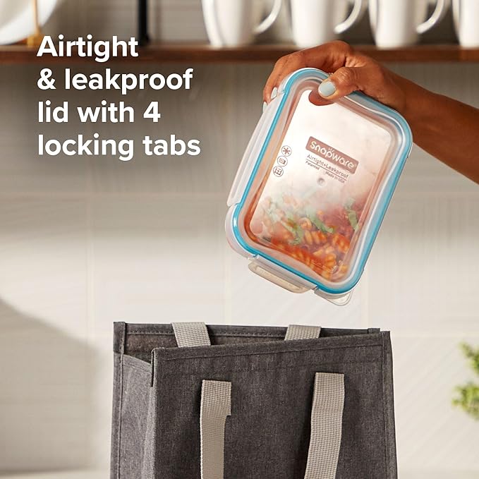 Snapware Total Solutions (12 Pack, 1, 2 & 4 Cup) Glass Food Storage Containers Set, Airtight & Leakproof Locking BPA-Free Lids, Freezer Dishwasher Microwave Safe