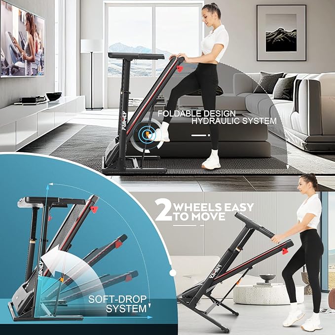 Treadmill with Desk Workstation & Adjustable Height, 300 LBS Weight Capacity, Folding Treadmill with 3 Level Incline, Bluetooth Speaker & App, Portable 2.5HP Walking Pad with Desktop for Home Office