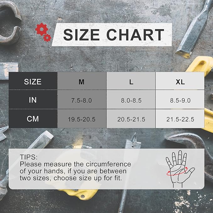 HANDLANDY Mens Work Gloves Touch screen, Utility Mechanic Gloves, Flexible Breathable Fit- Padded Knuckles & Palm