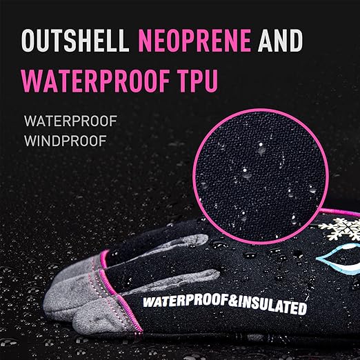 HANDLANDY Waterproof Insulated Work Gloves, 3M Thinsulate Thermal Winter Gloves for Men Women Touch Screen, Warm Ski Snowboard Cold Weather Gloves (Small, Pink)