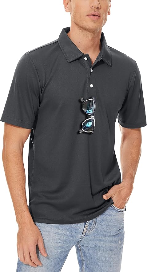 MAGCOMSEN Men's Polo Shirts 3 Buttons Casual Work T Shirts Quick Dry Short Sleeve Golf Shirt Pique Jersey Outdoor Performance