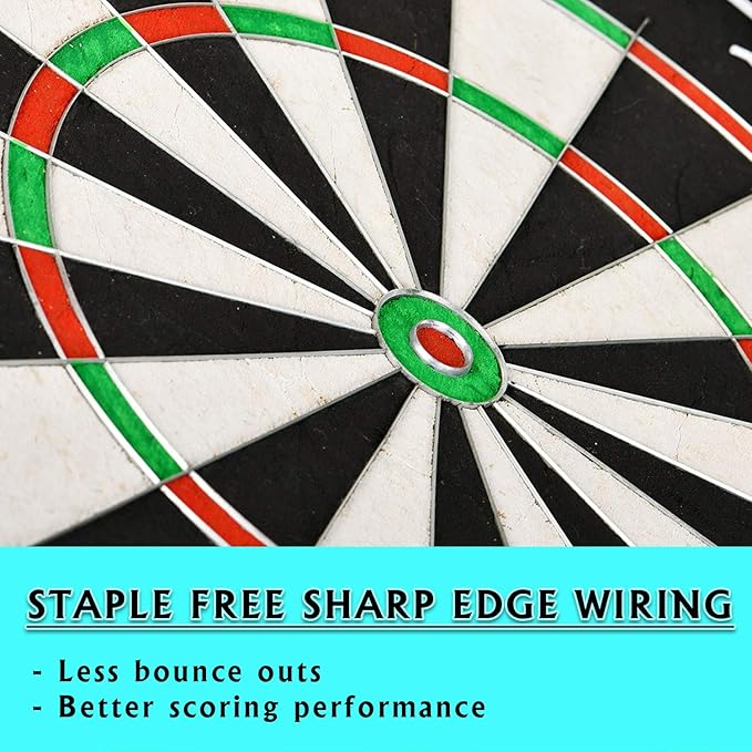 LinkVisions Dartboard with Staple-Free Bullseye, 18g Steel Tip Darts Set,12 Steel Tip Darts 18g, Dartboard Mounting Kits Included