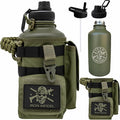 Iron Infidel Battle Bottle - Half Gallon Insulated Water Bottle with Paracord Handle, Large 64 oz Stainless Steel Water Jug with Rugged, Removable Sleeve for Keys, Wallet & Phone (Gangrene 2L)