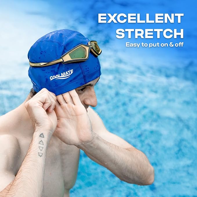 COOLMATE Fabric Swim Cap for Adult Women Men Kid 3 4 6 8 14 16, Silicone Water Resistant Layer, Cloth Swim Cap Gifts for Swimmers, Lightweight for Pool, Lap Swimming (1 pc)