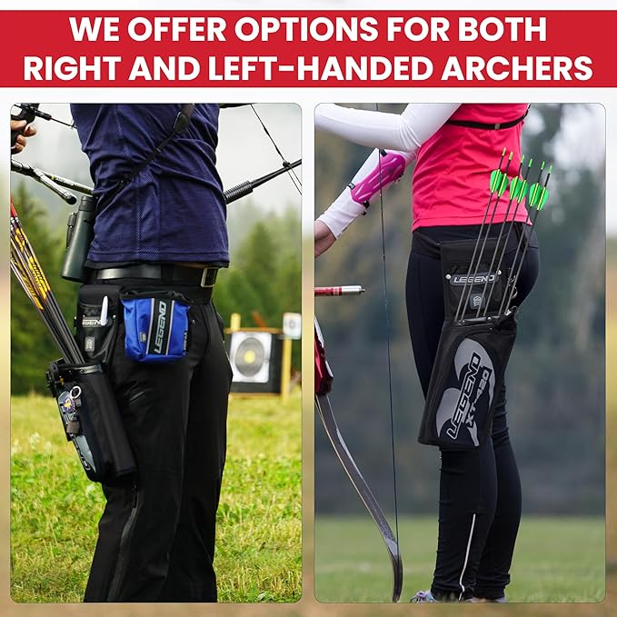 Legend XT420 Field Quiver - Left or Right-Handed Quiver Arrow Holder, Archery Quiver with 3 Arrow Tube, Durable Nylon Hip Quivers with Multiple Pockets for Archery Accessories, Score Card & Tools