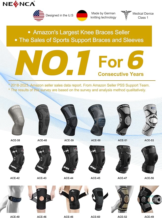 NEENCA Knee Brace for Women & Men, Medical Knee Support with Patella Pad & Side Stabilizers, Knee Compression Sleeve for Knee Pain, Meniscus Tear, ACL, PCL, MCL, Joint Pain, Runner, Workout...