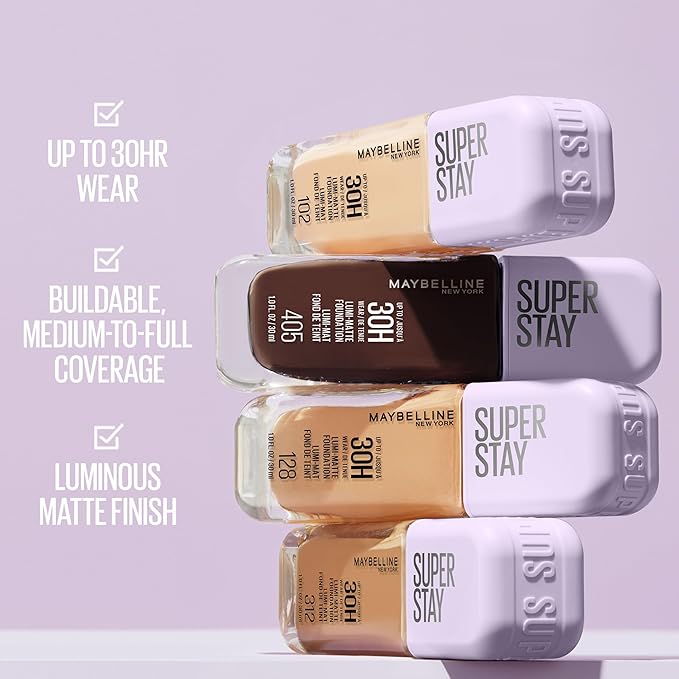 Maybelline Super Stay Lumi-Matte Foundation, Lightweight and Buildable Full Coverage Foundation Makeup For Up To 30HR Wear, 220, 1 Count