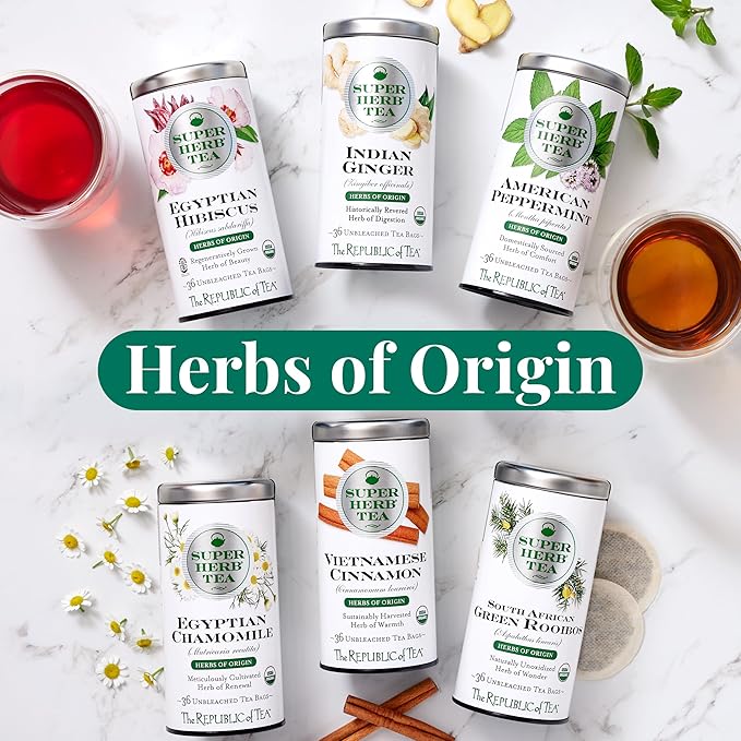 The Republic of Tea — Organic Indian Ginger SuperHerb Tea Bulk Bag, 250 Herbal Tea Bags, Naturally Caffeine-Free Herbs of Origin