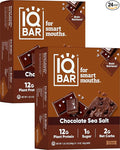 IQBAR Brain and Body Plant Protein Bars - Chocolate Sea Salt - 24-Count Low Carb - Gluten Free, High Fiber, Vegan Snacks - Low Sugar Meal Replacement