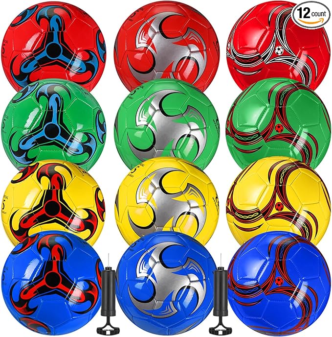 12 Pcs Soccer Balls Bulk Size 4 Soccer Balls with Pump Soft Football Outdoor Indoor for Sport Training Practice Game Gift for Youth Teen Adult