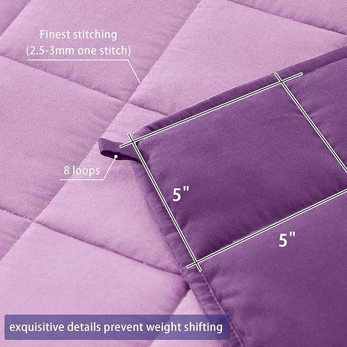 yescool Weighted Blanket for Adults (12 lbs, 48" x 72", Purple) Cooling Heavy Blanket for Sleeping Perfect for 110-130 lbs, Twin Size Breathable Blanket with Premium Glass Bead, Machine Washable
