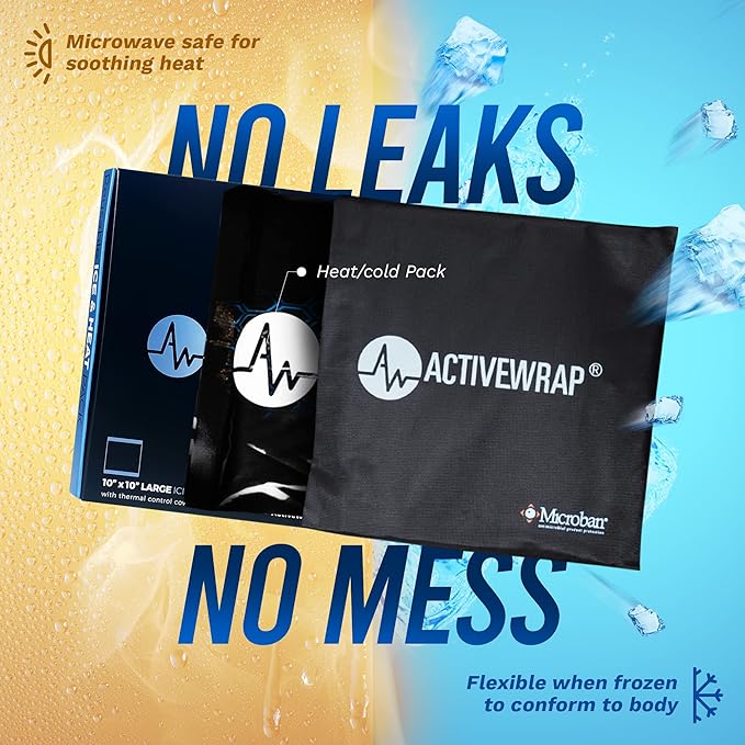 Ice Packs for Injuries Reusable, Hot Cold Packs for Pain Relief, First Aid & Injury Recovery. Includes 2 individual pack covers for use in ActiveWrap Knee,Shoulder & Back Ice Wraps Large, 7x 10 inches