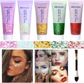 Body Glitter Face Glitter Gel: Singer Concerts Disco Festival Rave Accessories Face Glitter Makeup 150ml Chunky Sequins Mermaid Face Body Hair Glitter Gel (White&Pink&Gold&Green&Red)