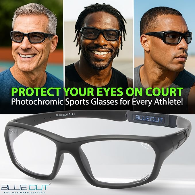 BLUE CUT Sports Protection Goggles, Photochromic Lenses Safety Glasses for Basketball, Pickleball Indoor Outdoor Sports