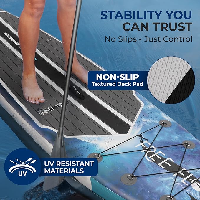 SereneLife Inflatable Stand Up Paddle Board with Premium SUP Accessories – Wide Stable Design with Non-Slip EVA Deck Pad for Adults and Youth of All Skill Levels, 350 lbs Capacity
