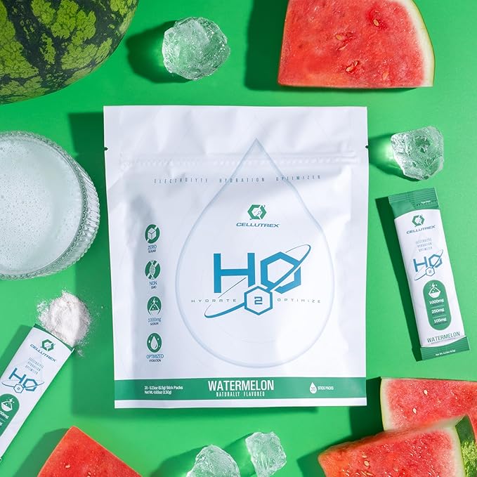 Cellutrex® H2O Electrolytes – Electrolyte Powder Drink Mix, Zero Sugar, Natural Salt Hydration Packets for Recovery and Wellness, Watermelon, 20 Sticks