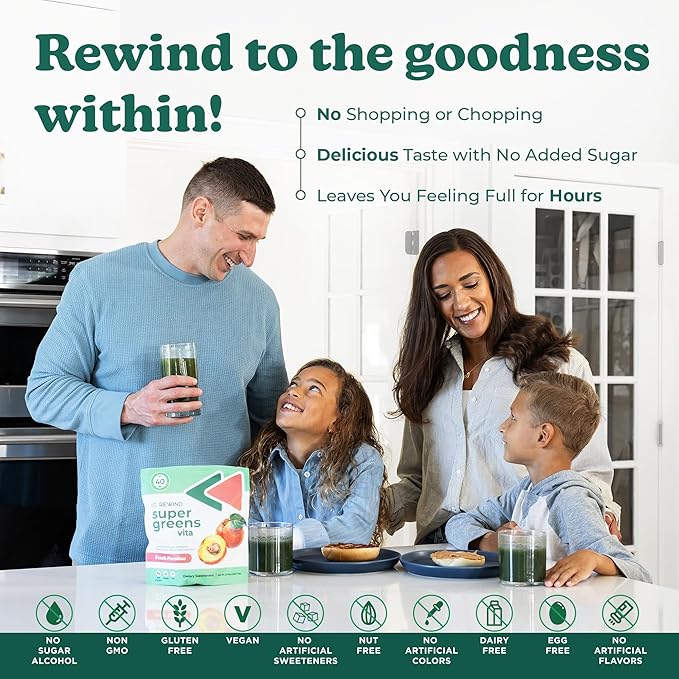 Best Tasting Super Greens Powder with 40+ Superfoods – Delicious Daily Green Powder with Vitamin B12, Zinc, Vitamin C, Magnesium & Calcium – Green Juice Superfood Mix - Peach Flavor