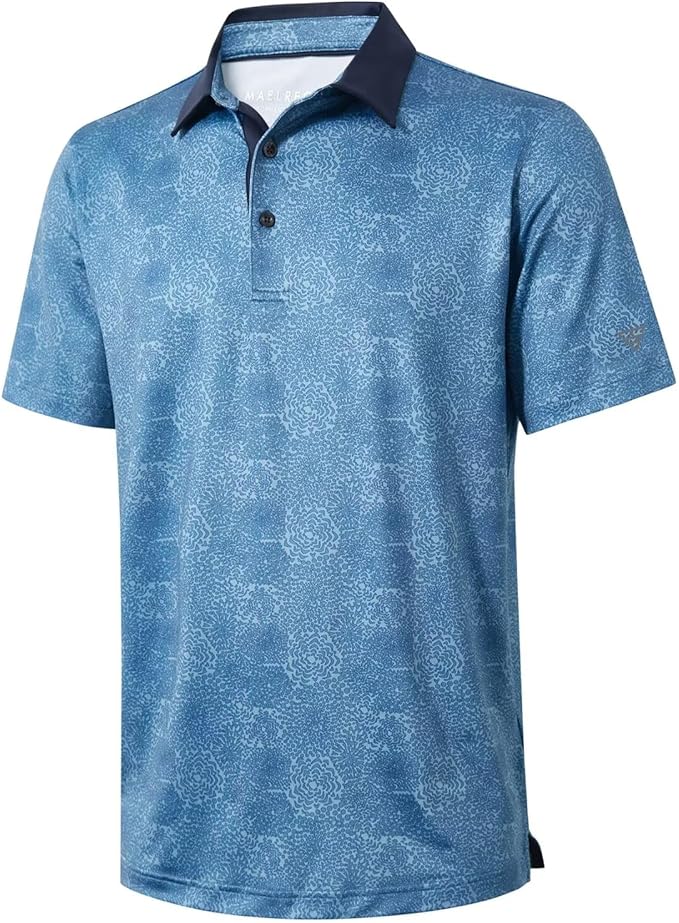 Men's Golf Polo Shirts Short Sleeve Striped Performance Moisture Wicking Dry Fit Golf Shirts for Men