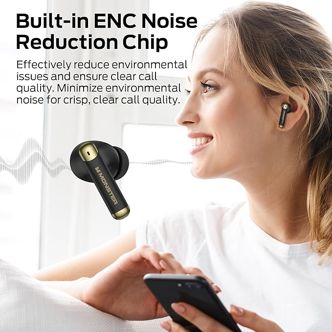 Monster N-Lite 211 Wireless Earbuds， Bluetooth 6.0 Stereo Headphones with Noise-Cancelling Mic and LED Display, Built-in Mic for Clear Calls, Waterproof Design for Sports