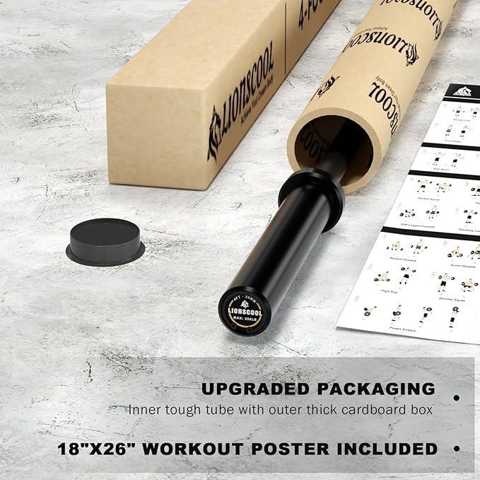 LIONSCOOL Premium 4ft/4.9ft/6ft Barbell for Strength Training and Olympic Weightlifting, 2 Inch Bar for Squats, Curls, Deadlifts, Presses, Hip Thrusts, 350lbs/500lbs/700lbs Weight Capacity