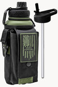 Iron Infidel Battle Bottle - 32 Oz Insulated Water Bottle with Straw Lid & Chug Cap, Stainless Steel Metal Flask Includes Rugged, Removable Sleeve for Keys, Wallet, & Phone (Widowmaker 1 Liter)