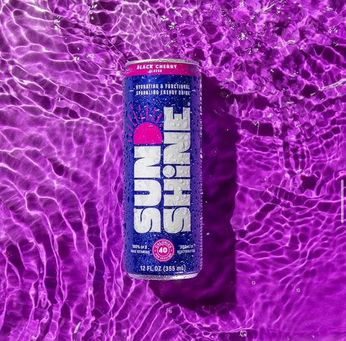 Sunshine Sparkling Energy Drink, Variety Pack with Daily Essential Vitamins, 360mg of Electrolytes, 70mg of Natural Caffeine, 12 Fl Oz (Pack of 12)