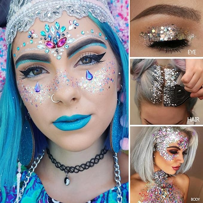 MEICOLY Red Face Body Glitter,Christmas Face Glitter Gel,Stocking Stuffers for Christmas,Sparkling Glitter Face Paint,Festival Rave Accessories Glitter Makeup,Mermaid Body Glitter Gel for Women Kids