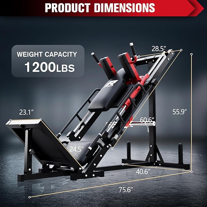 RitFit Adjustable Leg Press and Hack Squat Machine with Weight Plate Set, Professional Home Gym Equipment with Linear Bearings, Specialized for Complete Lower Body Workouts and Weight Storage Posts