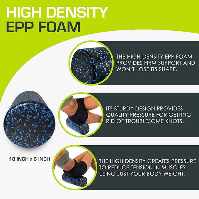 ProsourceFit High Density Foam Rollers 18 to 36 - inches Long, Firm Full Body Athletic Massage Tool for Back Stretching, Yoga, Pilates, Post Workout Muscle Recuperation