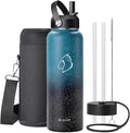 BUZIO 40oz Insulated Water Bottle with Straw, Stainless Steel Double Wall Sports Wide Mouth Water Bottle, BPA-Free Flex Cap and Straw Lid, Keep Cold for 48 Hrs, Hot for 24 Hrs, Starry Indigo