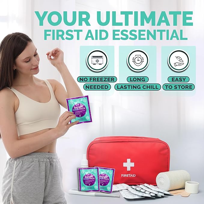 Disposable Instant Ice Packs for Injuries 100 Packs (6” x 5”) | Instant Ice Cold Pack - Cold Compress Ice Pack for Pain Relief, First Aid Essential, Swelling, Toothache, Athletes & Outdoor Activities