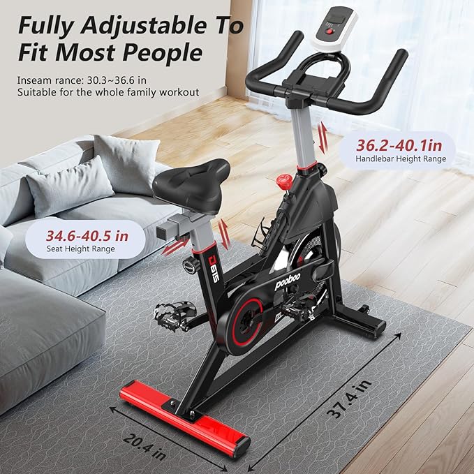 POOBOO Exercise Bike, Stationary Bike for Home Gym, Indoor Cycling Bike w/Comfortable Seat Cushion & Tablet Mount, Silent Belt Drive Indoor Bike for Cardio Workout