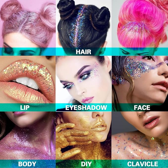 MEICOLY Light Blue Body Glitter,Mermaid Princess Face Glitter Gel,Ice Blue Glitter Face Paint for Halloween,Frozen Birthday Party Decorations,Chunky Glitter for Eye Lip Hair,Festival Rave Glitter Gel