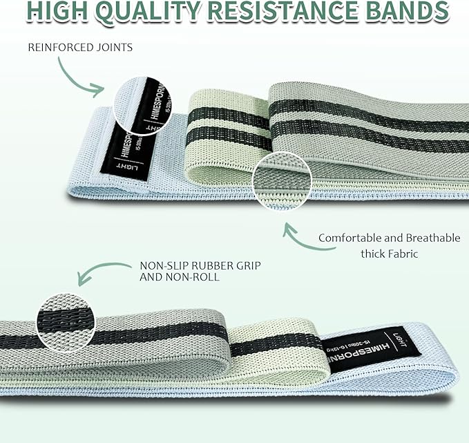 Wide Fabric Resistance Bands Set for Working Out, Non-Slip Exercise Booty Bands for Women & Men Leg and Glutes with Hair Ties and Tape Measure - for Home Gym Workout, Yoga, Pilates