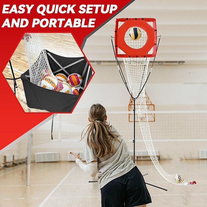 Volleyball Setter Trainer Net, Volleyball Training Equipment Adjustable Angle Height 8-13 FT Setter Net, Indoor Outdoor Volleyball Practice Net System for Serving, Spiking and Setting
