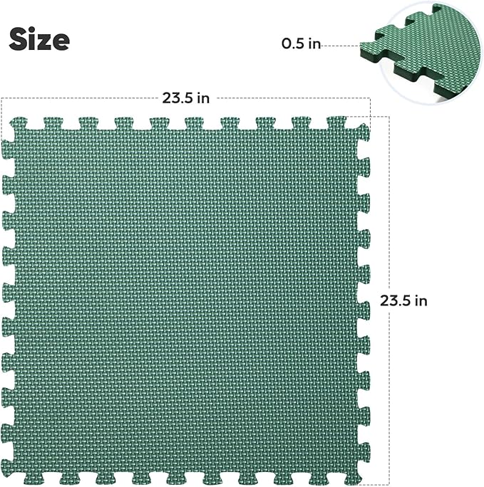 Home Gym Mat, Puzzle Exercise Mat, EVA Interlocking Foam Floor Tiles for Home Workout Equipment and Kids' Play Areas - Blue, 24 in x 24 in x ½ in - (Green, 32 Pack(128 SQ FT))